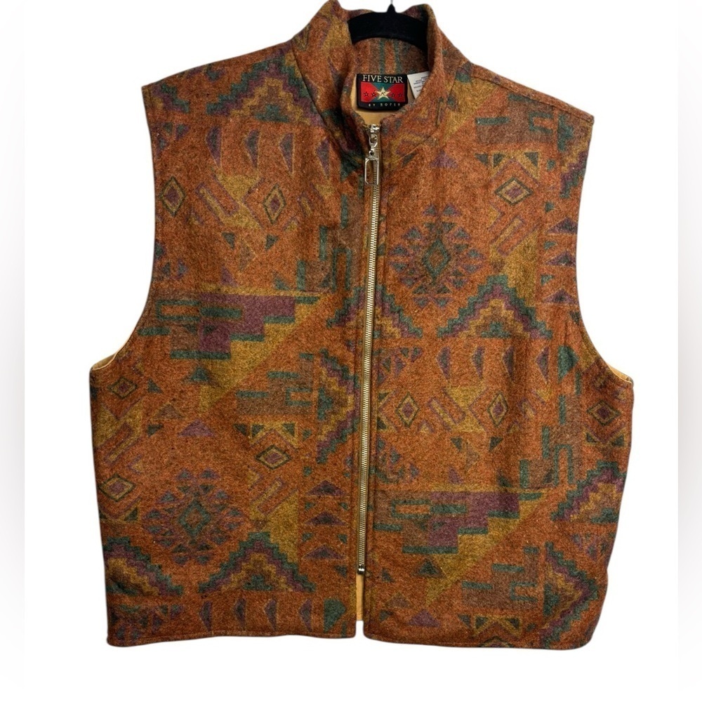 VTG Y2K Western Five Star by Roper Aztec Print Zip Front Vest Large - Picture 1 of 11